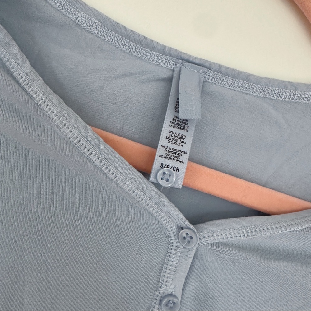 SKIMS Soft Blue Henley Long Sleeve Tee - Picture 3 of 5